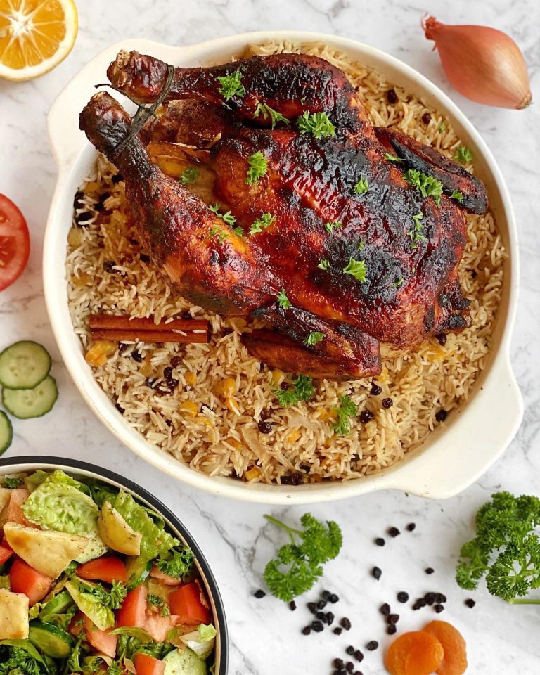 Spiced Roast Chicken with Baked Pilaf and Fattoush Salad